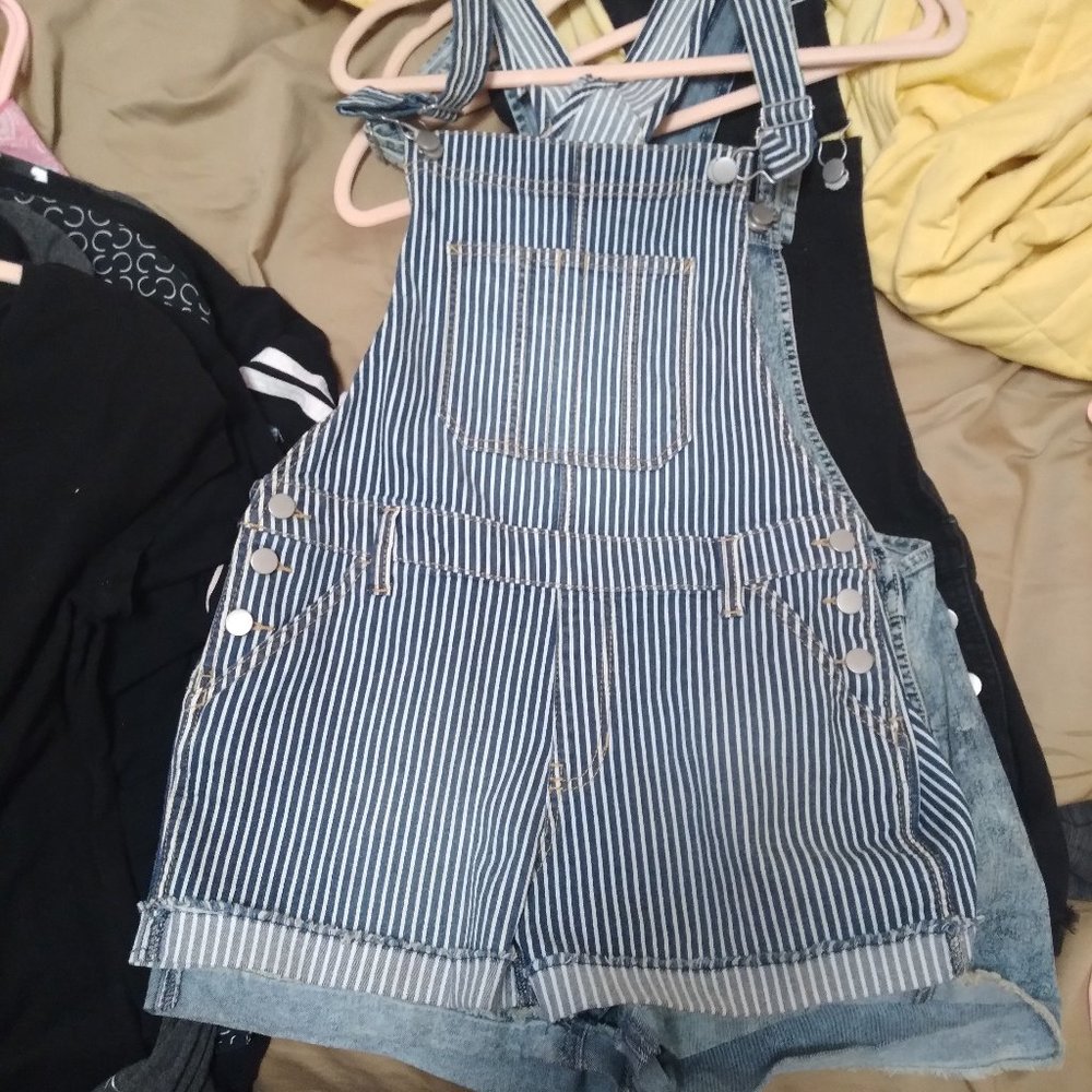 Stripped Overall Shorts